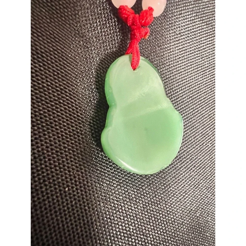 Green Buddha Pendant Necklace Red Cord Meditation Spiritual Jewelry Carved Adjst